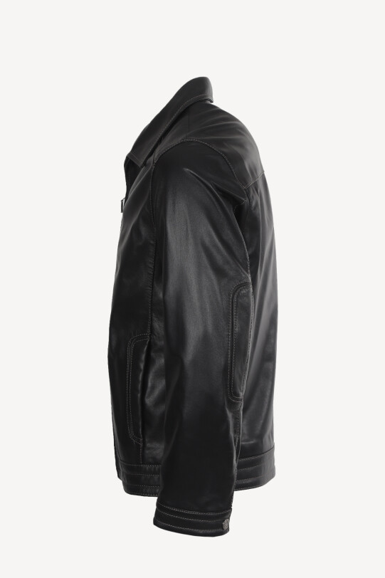 Erkek Siyah Regular Fit Spor Deri Ceket