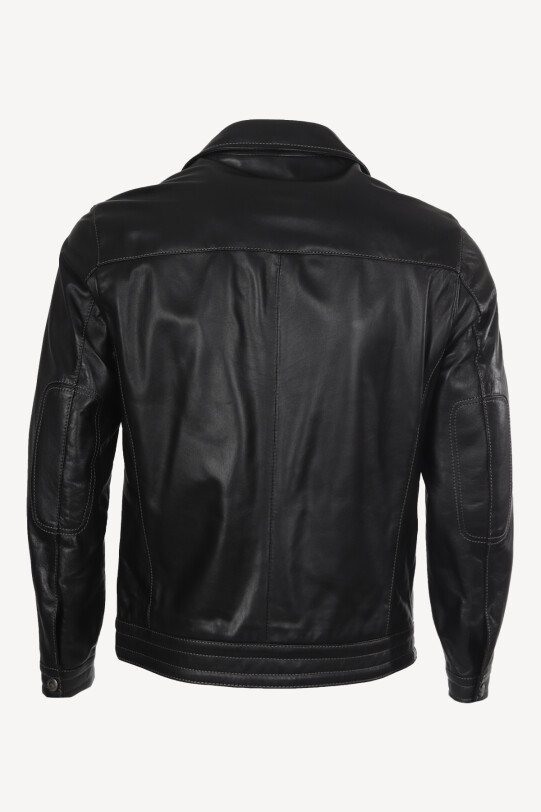 Erkek Siyah Regular Fit Spor Deri Ceket