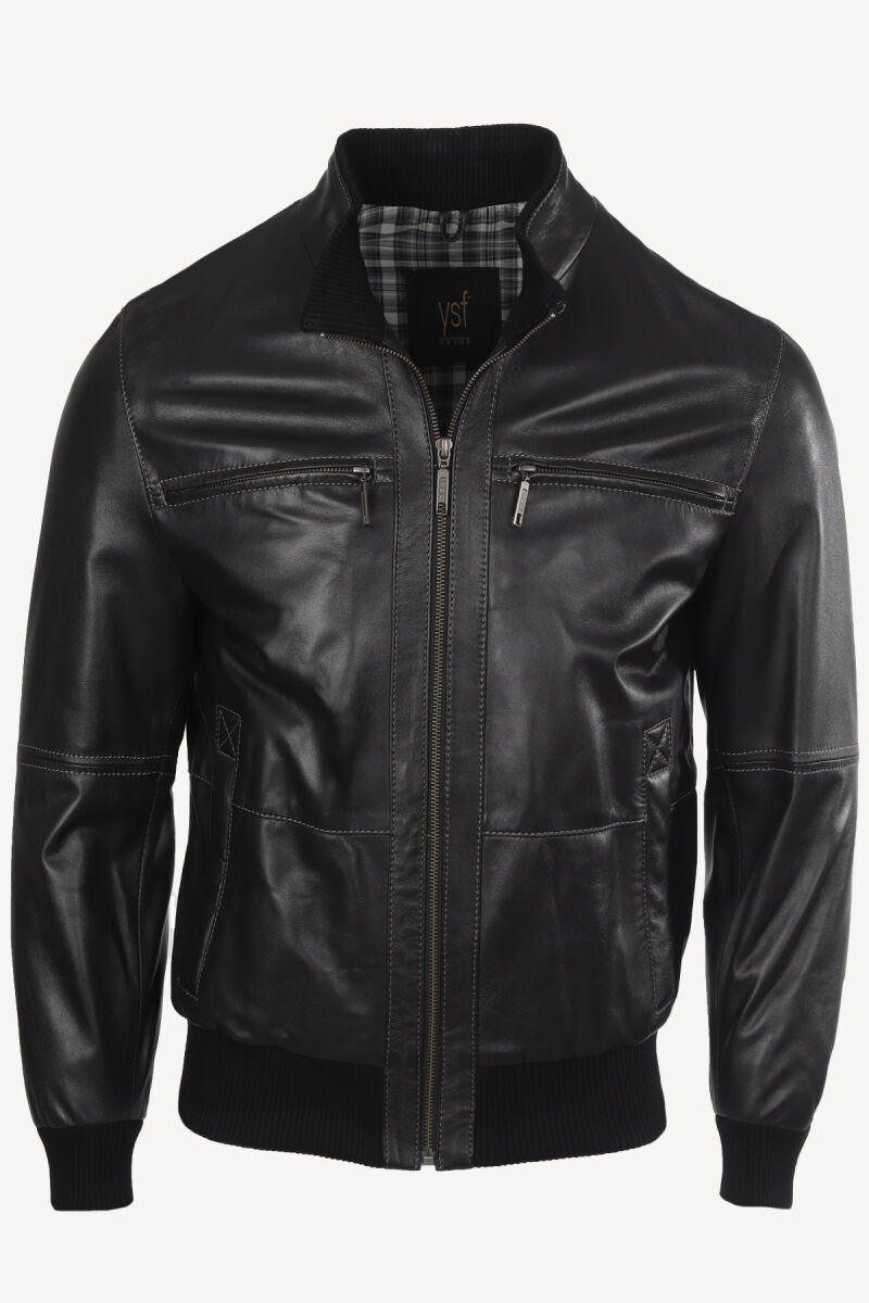 Erkek Siyah Regular Fit Spor Deri Mont - 1