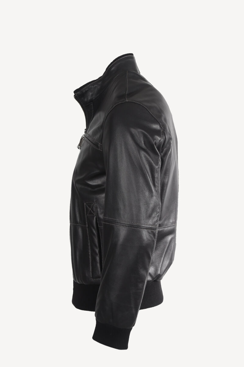 Erkek Siyah Regular Fit Spor Deri Mont - 2