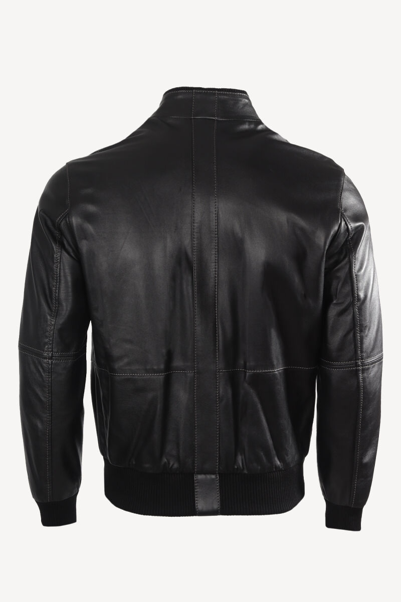 Erkek Siyah Regular Fit Spor Deri Mont - 3