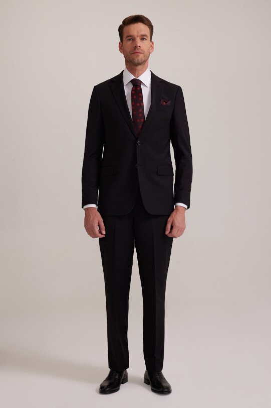 Erkek Siyah Regular Fit Takım Elbise