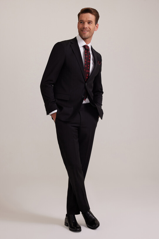 Erkek Siyah Regular Fit Takım Elbise