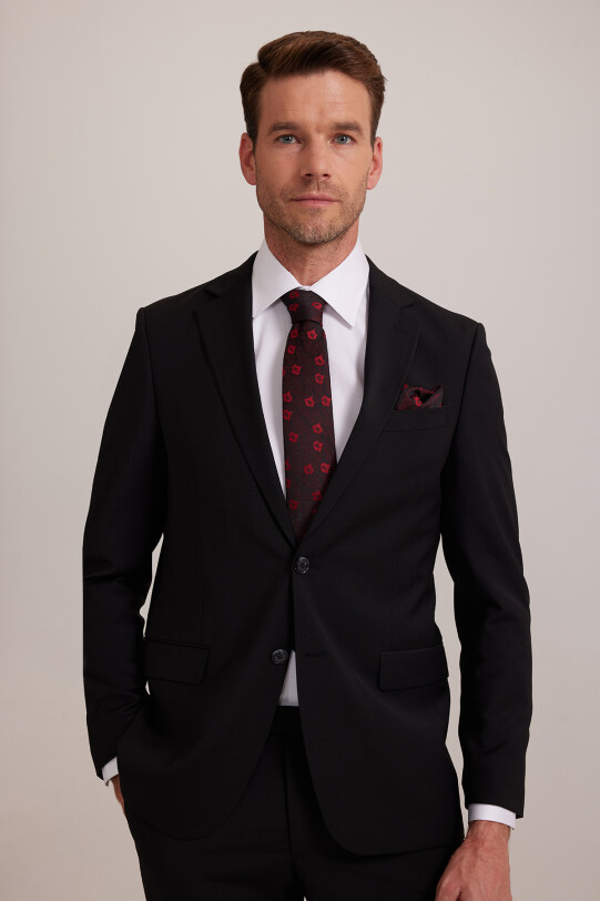 Erkek Siyah Regular Fit Takım Elbise