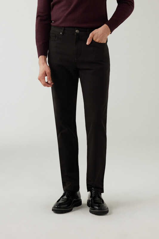 Erkek Siyah Regular Fit Üst Cep Kanvas Pantolon