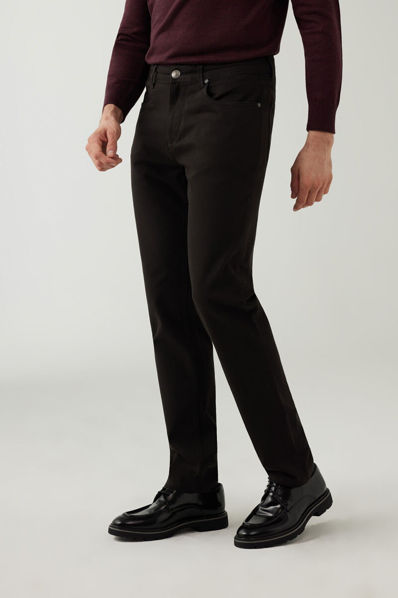 Erkek Siyah Regular Fit Üst Cep Kanvas Pantolon - 3