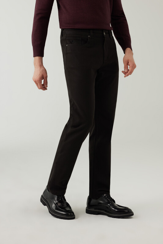 Erkek Siyah Regular Fit Üst Cep Kanvas Pantolon