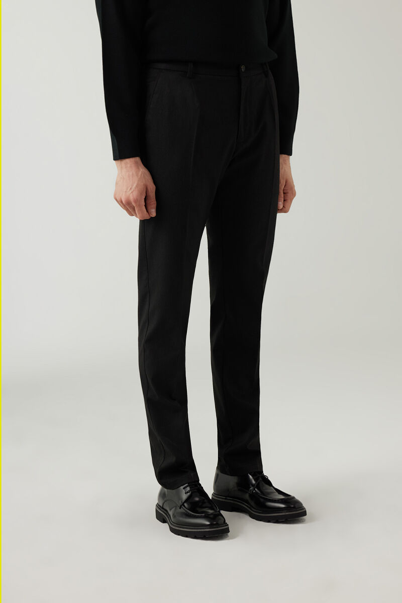 Erkek Siyah Regular Fit Yan Cep Hafif Çizgili Pileli Kanvas Pantolon - 2