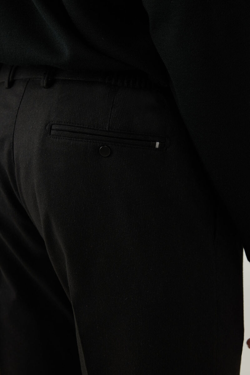 Erkek Siyah Regular Fit Yan Cep Hafif Çizgili Pileli Kanvas Pantolon - 8
