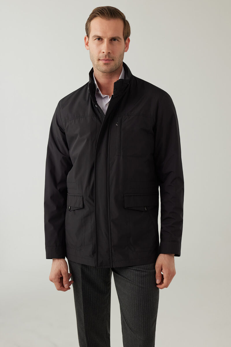 Erkek Siyah Regular Fit Yazlık Spor Kapüşonlu Mont - 1