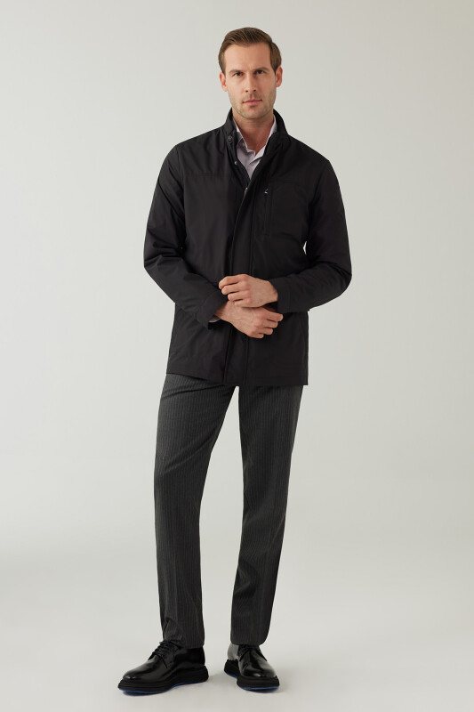 Erkek Siyah Regular Fit Yazlık Spor Kapüşonlu Mont