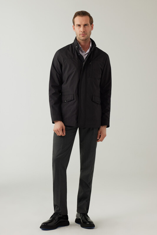 Erkek Siyah Regular Fit Yazlık Spor Kapüşonlu Mont