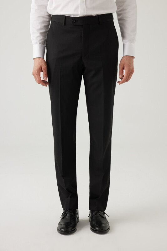 Erkek Siyah Regular Fit Yün Yan Cep Kumaş Pantolon