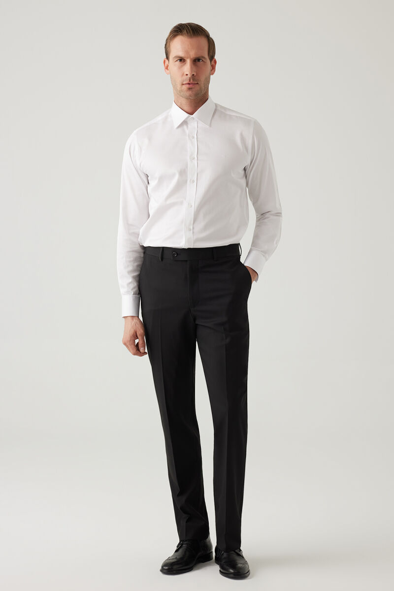 Erkek Siyah Regular Fit Yün Yan Cep Kumaş Pantolon - 4