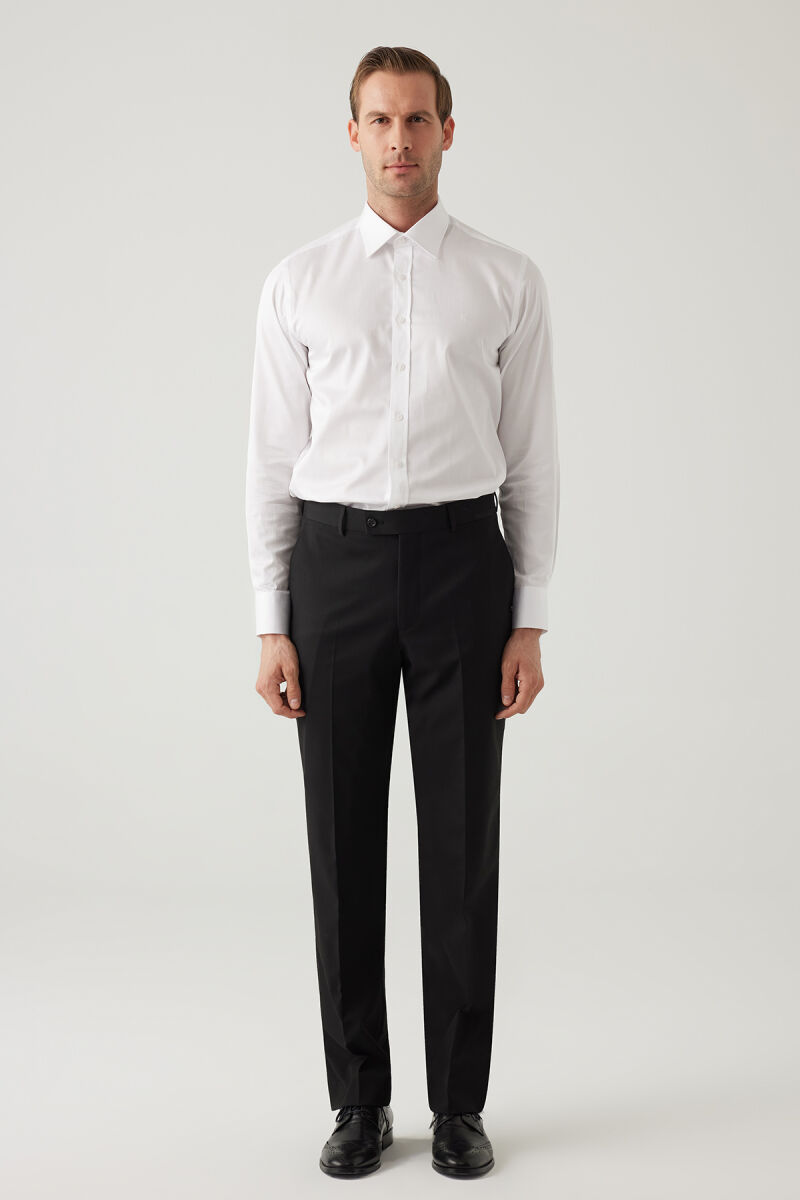 Erkek Siyah Regular Fit Yün Yan Cep Kumaş Pantolon - 5