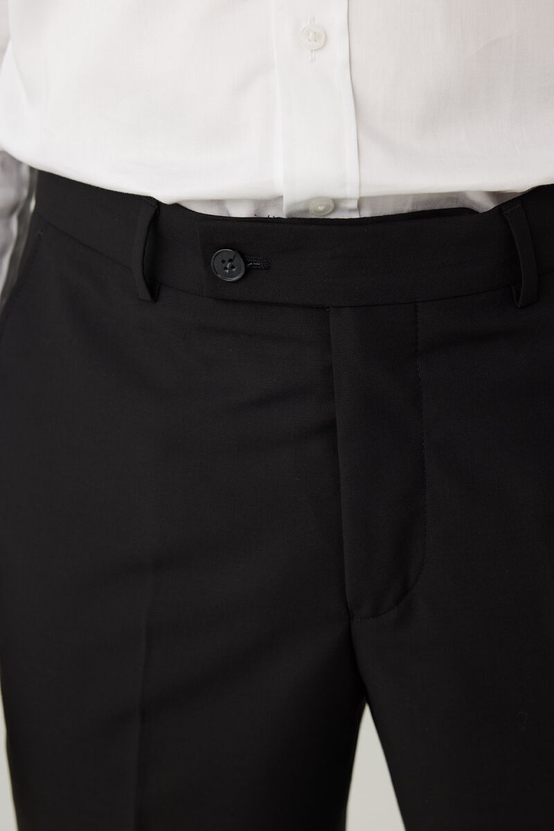 Erkek Siyah Regular Fit Yünlü Likralı Kruvaze Yaka Takım Elbise - 10