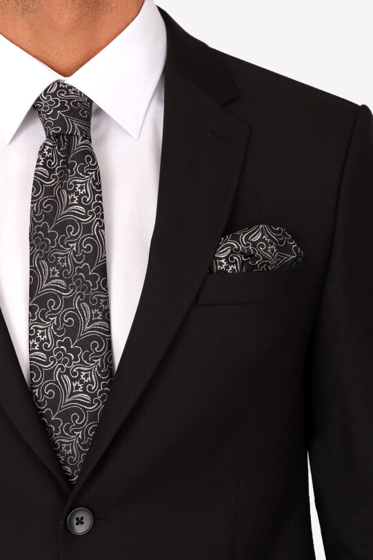 Erkek Siyah Regular Fit Yünlü Takım Elbise