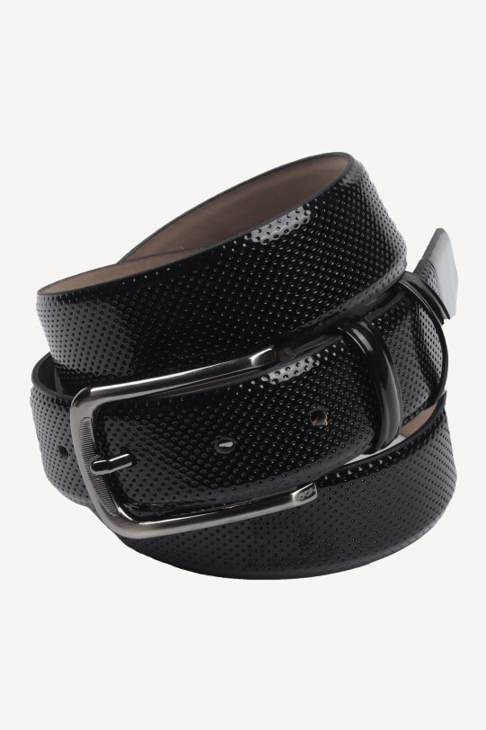 Erkek Siyah Rugan Lazer Baskı Klasik Rugan Deri Kemer