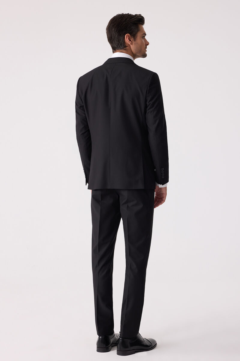 Erkek Siyah Slim Fit %100 Yün Takım Elbise - 12