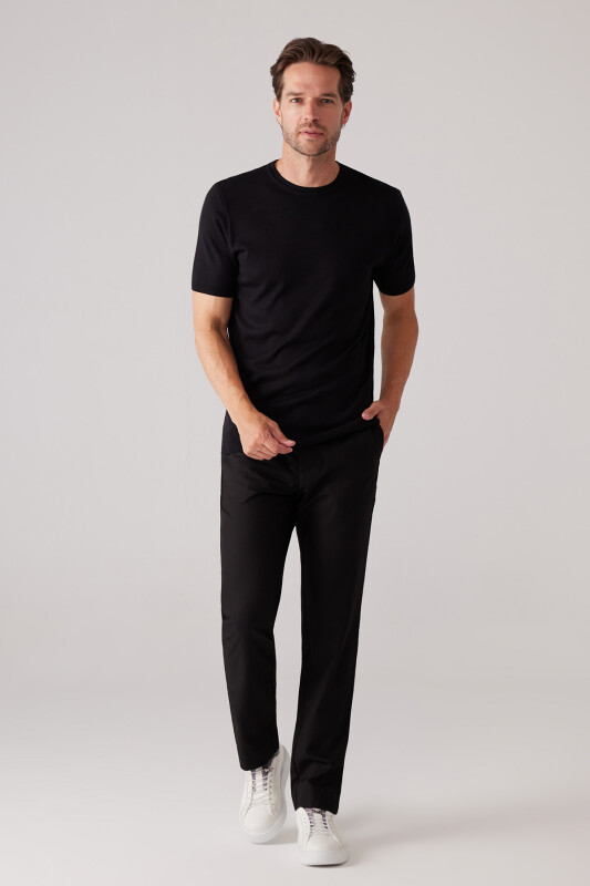 Erkek Siyah Slim Fit Bisiklet Yaka Yazlık Triko Tişört