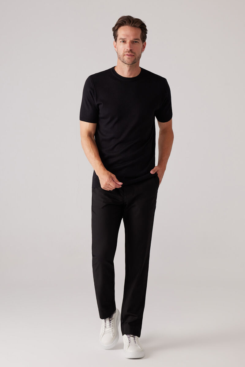 Erkek Siyah Slim Fit Bisiklet Yaka Yazlık Triko Tişört - 3