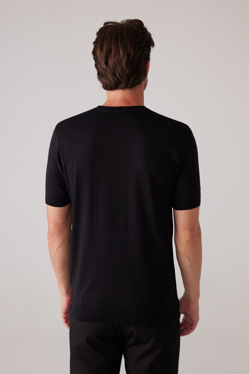Erkek Siyah Slim Fit Bisiklet Yaka Yazlık Triko Tişört - 8