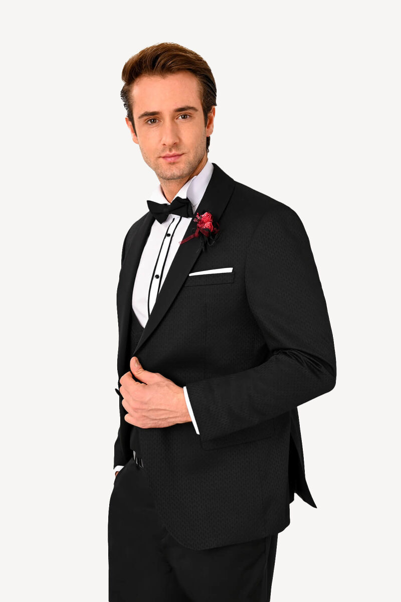 Erkek Siyah Slim Fit Çıkma Şalyaka Damatlık - 3