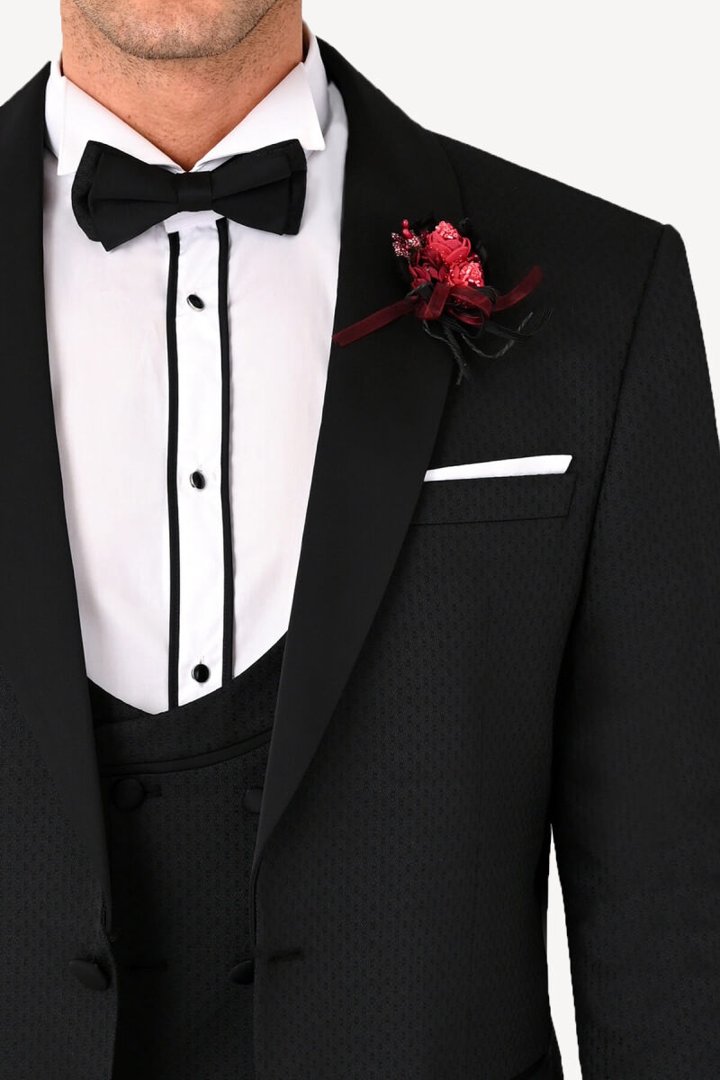 Erkek Siyah Slim Fit Çıkma Şalyaka Damatlık - 4