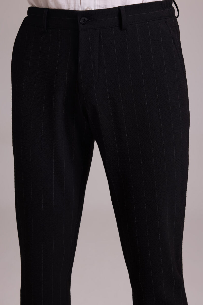 Erkek Siyah Slim Fit Çizgili Tek Düğmeli Jogger Pantolonlu Takım Elbise - 10