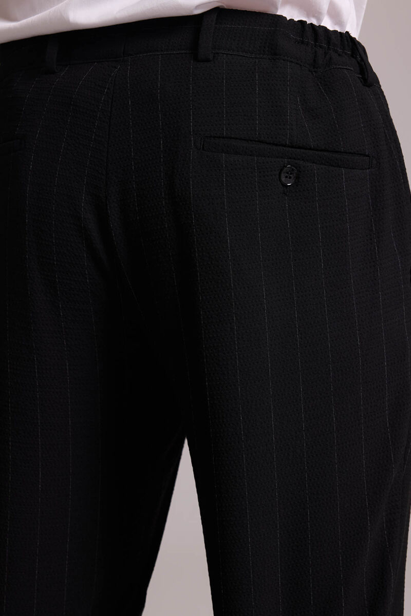 Erkek Siyah Slim Fit Çizgili Tek Düğmeli Jogger Pantolonlu Takım Elbise - 11