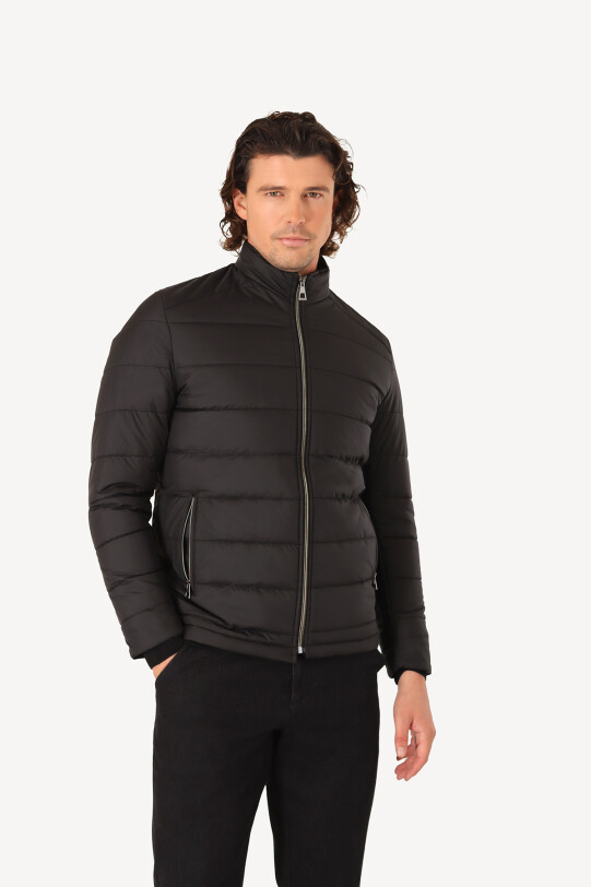 Erkek Siyah Slim Fit Kaban