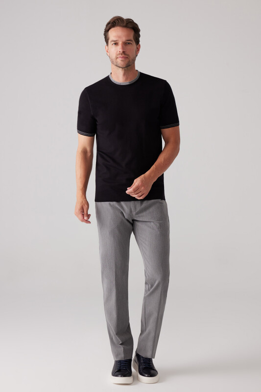 Erkek Siyah Slim Fit Kaşmir Karışımlı Bisiklet Yaka Tişört