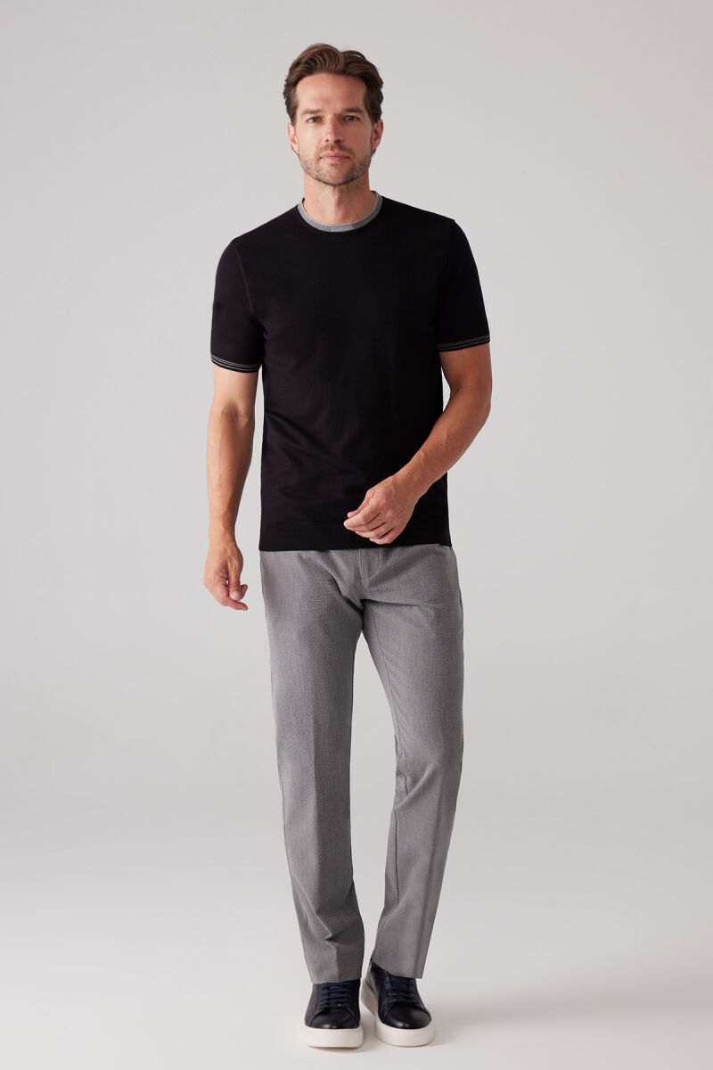 Erkek Siyah Slim Fit Kaşmir Karışımlı Bisiklet Yaka Tişört - 3