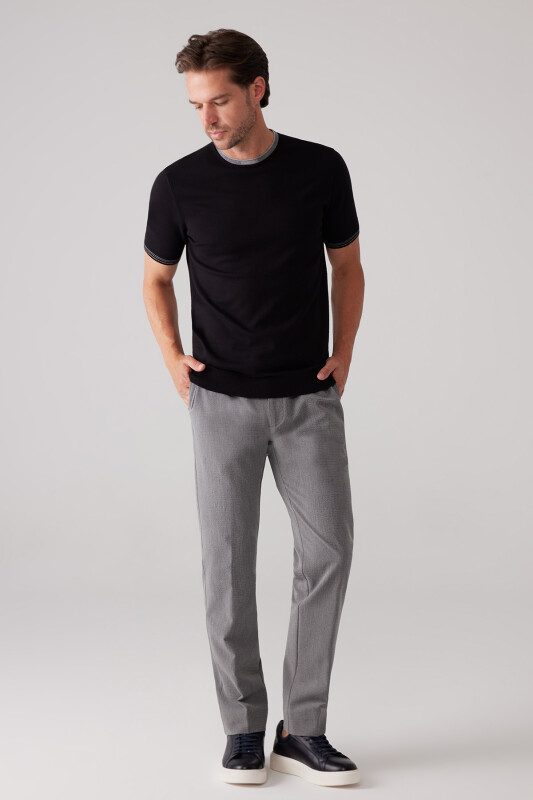 Erkek Siyah Slim Fit Kaşmir Karışımlı Bisiklet Yaka Tişört
