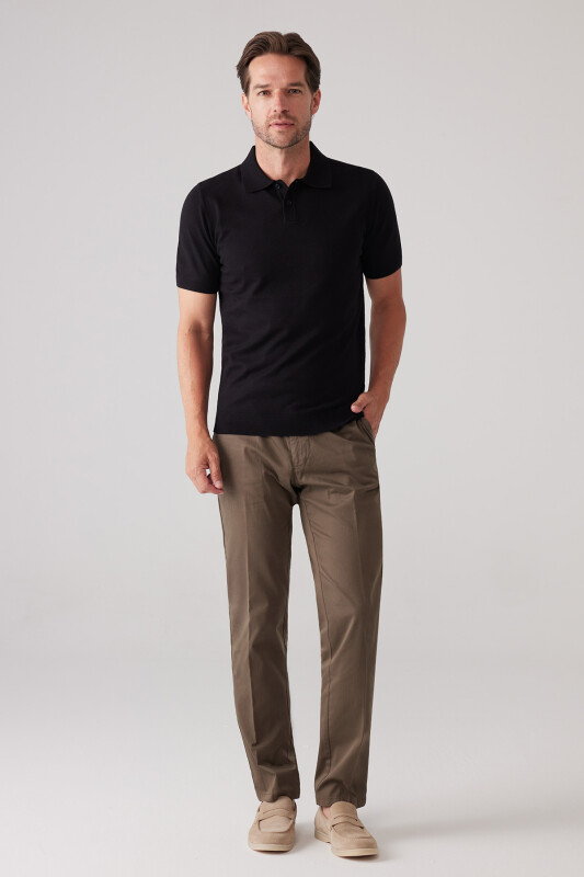 Erkek Siyah Slim Fit Kaşmir Karışımlı Polo Yaka Tişört