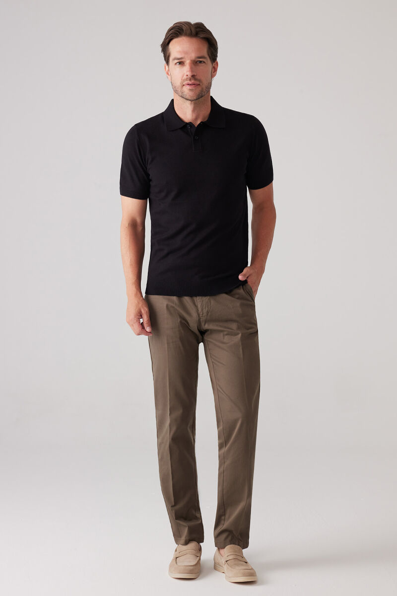 Erkek Siyah Slim Fit Kaşmir Karışımlı Polo Yaka Tişört - 2