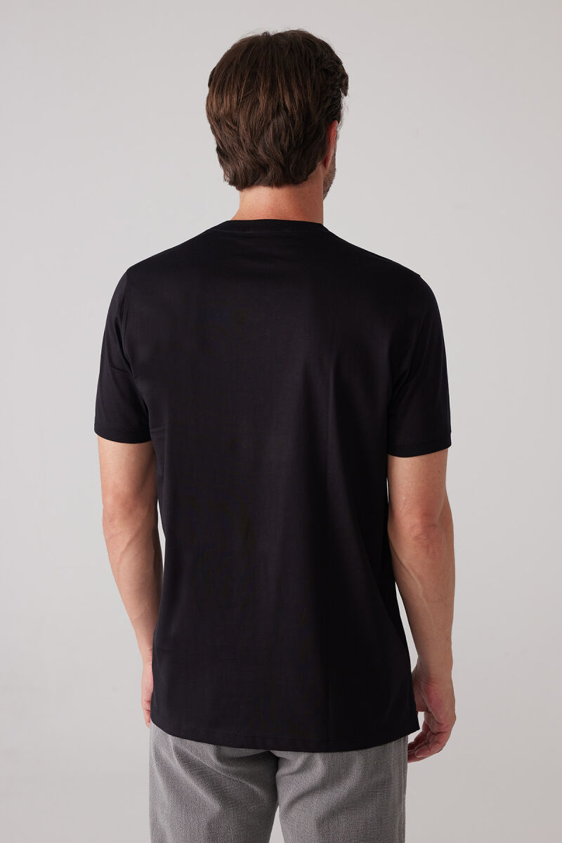Erkek Siyah Slim Fit Merserize Pamuk V Yaka Tişört - 8