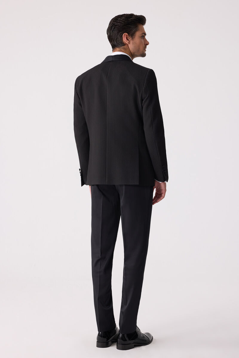 Erkek Siyah Slim Fit Şal Yaka Damatlık - 12