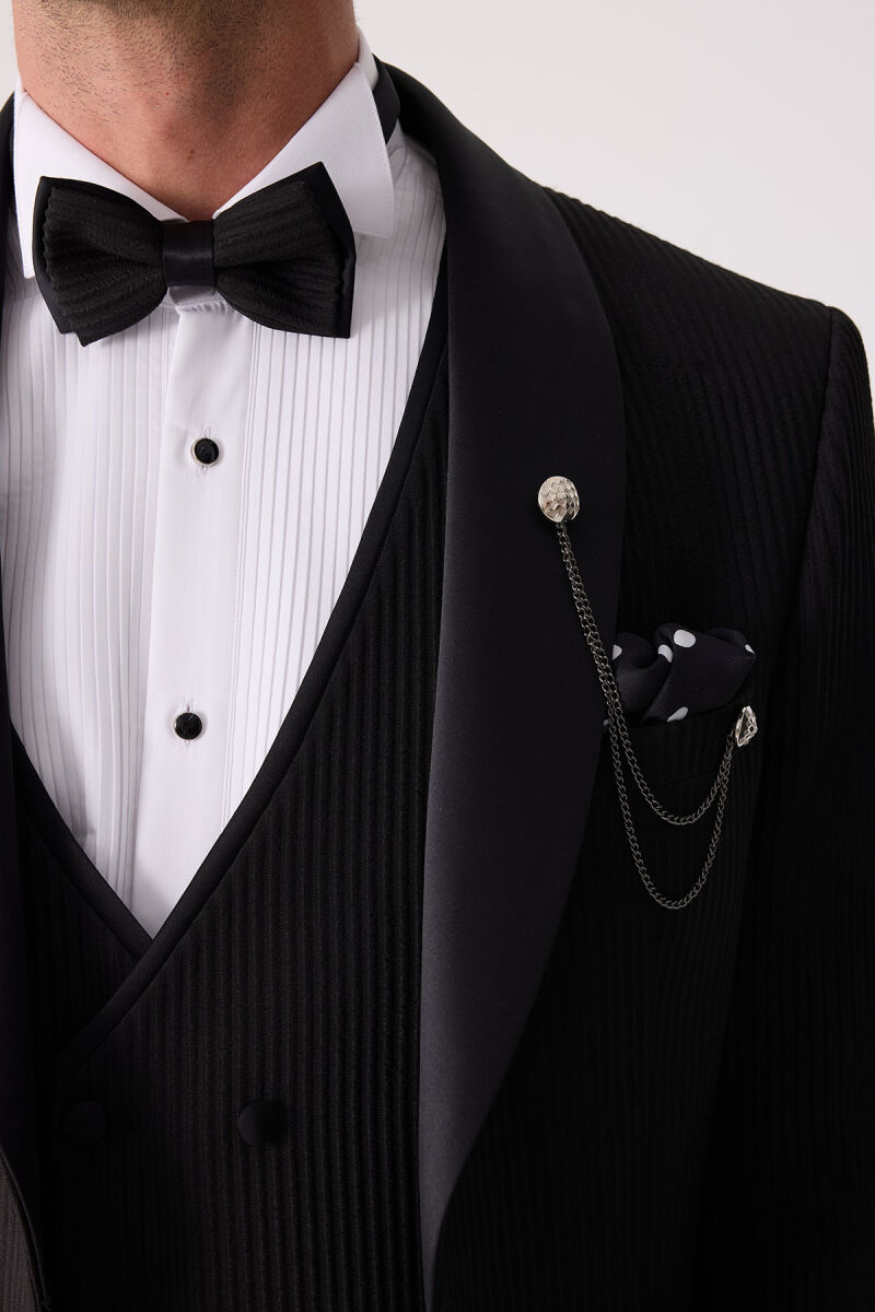 Erkek Siyah Slim Fit Şal Yaka Damatlık - 8