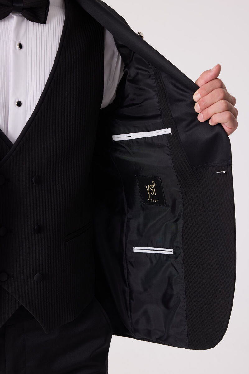 Erkek Siyah Slim Fit Şal Yaka Damatlık - 9