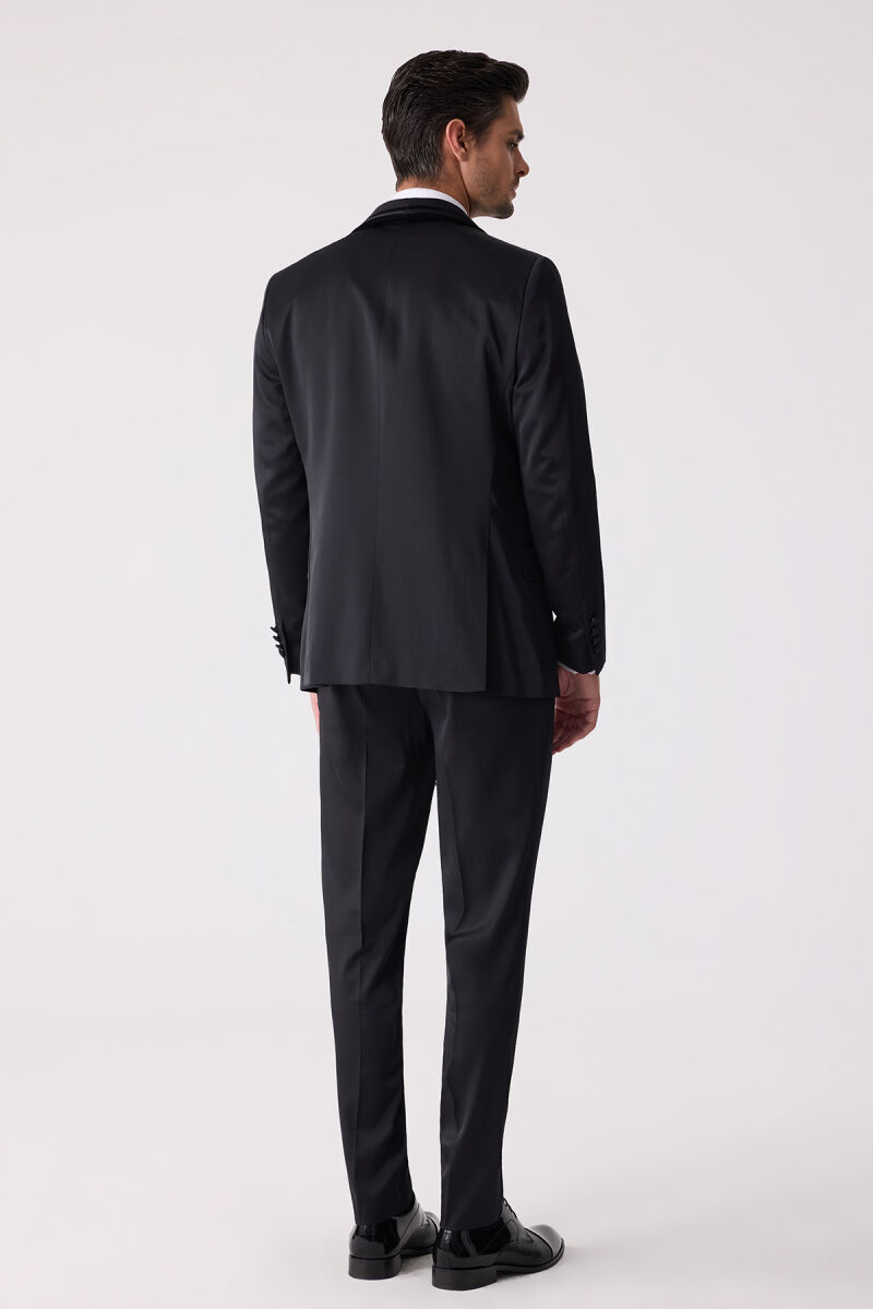 Erkek Siyah Slim Fit Şal Yaka Yelekli Damatlık - 12