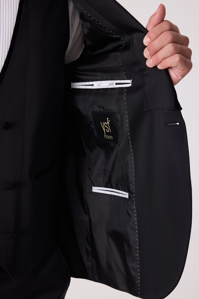Erkek Siyah Slim Fit Şal Yaka Yelekli Damatlık - 9