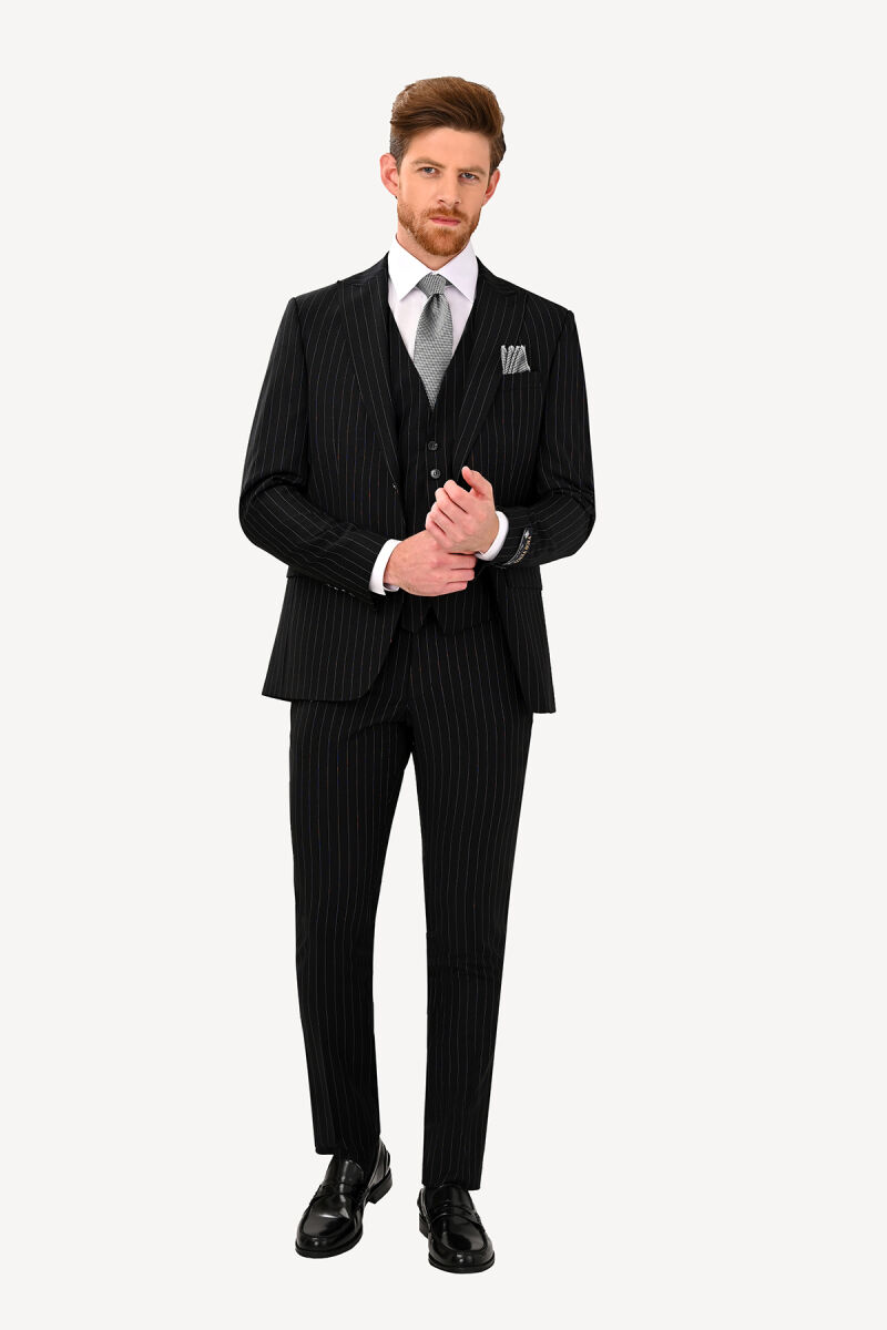 Erkek Siyah Slim Fit Sivri Yaka Takım Elbise - 1