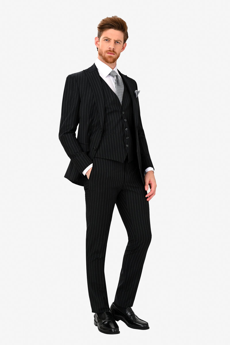 Erkek Siyah Slim Fit Sivri Yaka Takım Elbise - 2