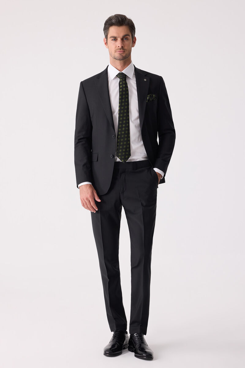 Erkek Siyah Slim Fit Takım Elbise - 3