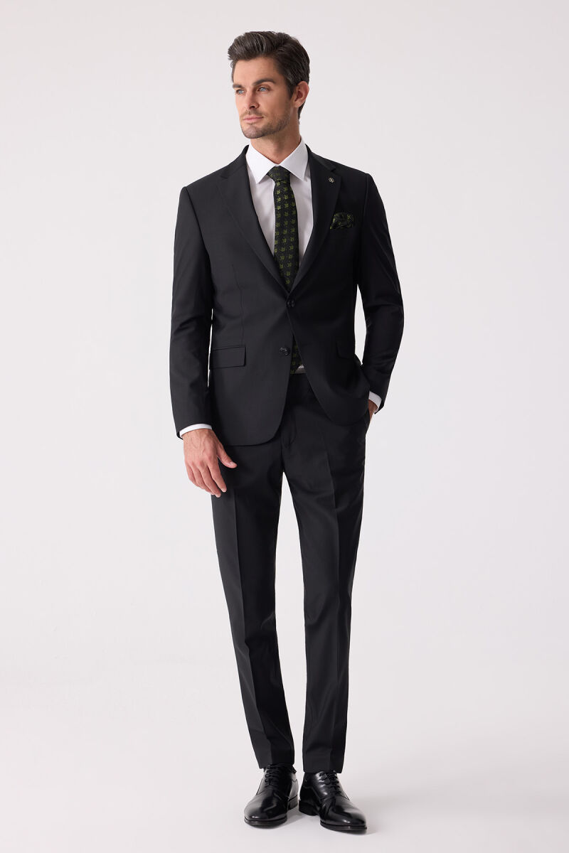 Erkek Siyah Slim Fit Takım Elbise - 5