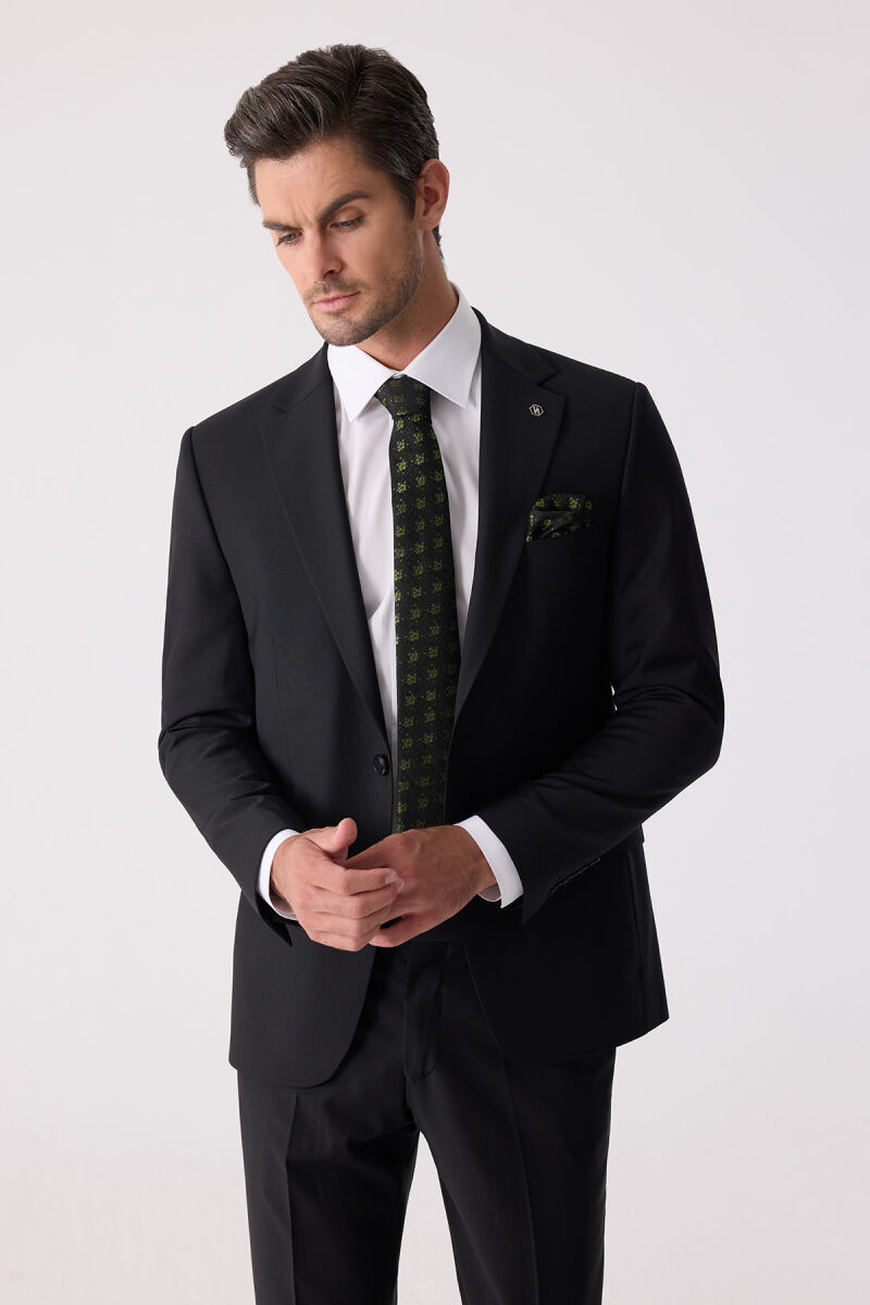 Erkek Siyah Slim Fit Takım Elbise - 7