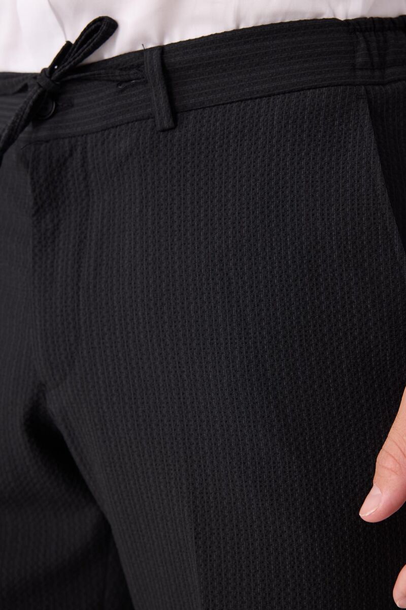 Erkek Siyah Slim Fit Torba Cep Çizgili Jogger Pantolonlu Sivri Yaka Takım Elbise - 10
