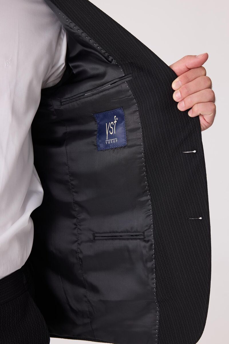 Erkek Siyah Slim Fit Torba Cep Çizgili Jogger Pantolonlu Sivri Yaka Takım Elbise - 9