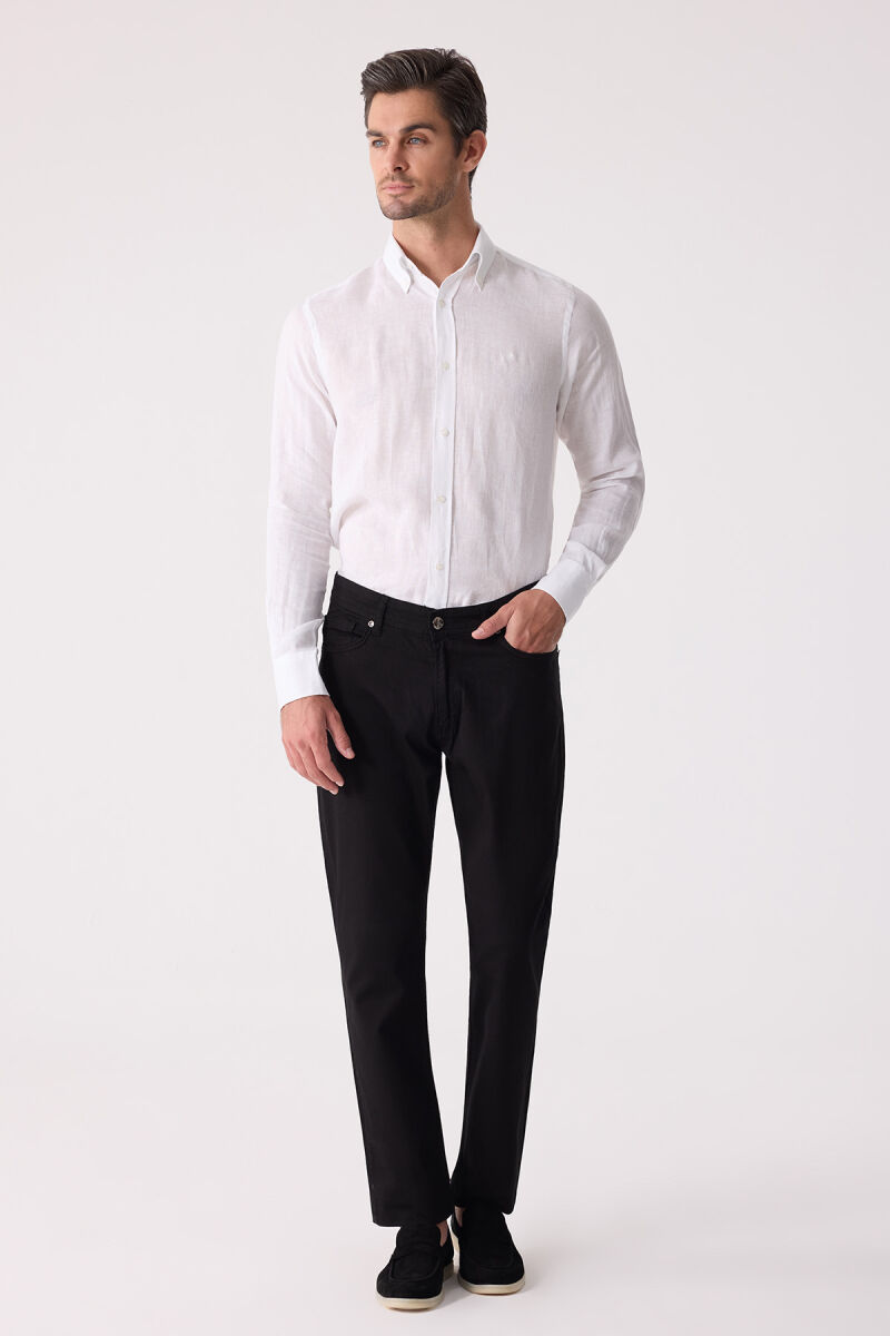 Erkek Siyah Slim Fit Üst Cep Kanvas Pantolon - 2